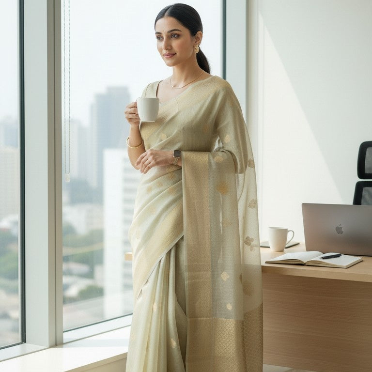 GREEN FLORAL BANARASI TISSUE KOTA SAREE