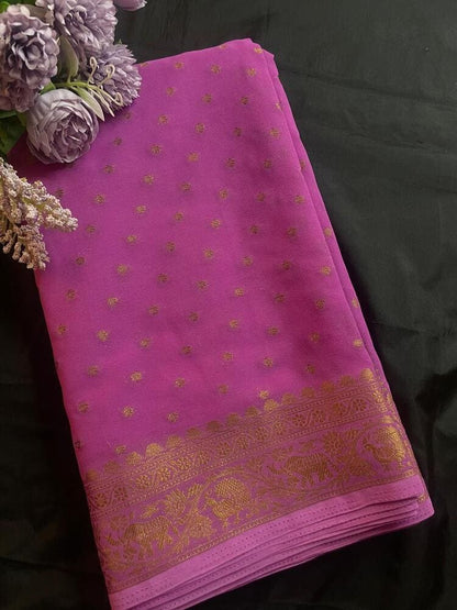 LAVENDER BUTTA BUTI BANARASI KHADDI GEORGETTE SAREE