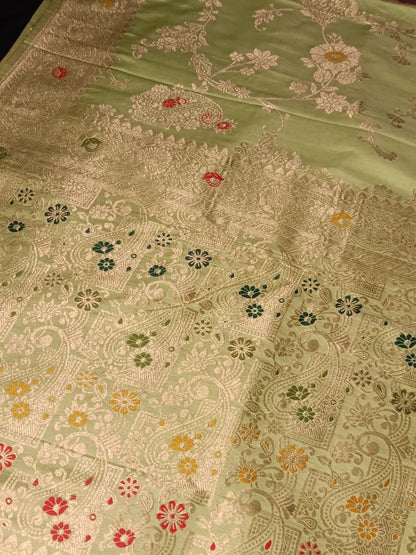 LIGHT GREEN MANGO MEENA BANARASI VISCOSE SAREE