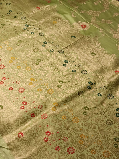 LIGHT GREEN MANGO MEENA BANARASI VISCOSE SAREE