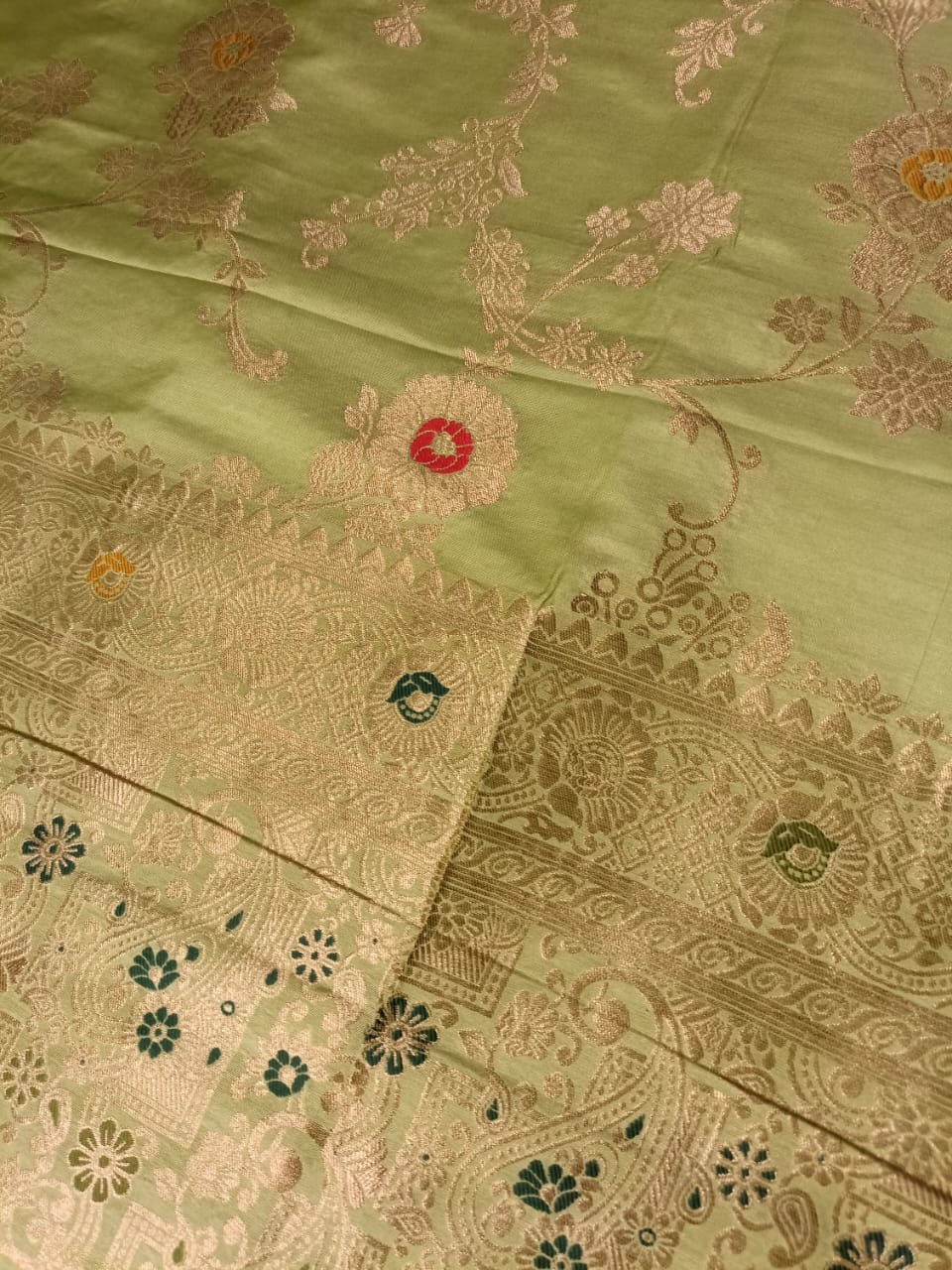 LIGHT GREEN MANGO MEENA BANARASI VISCOSE SAREE