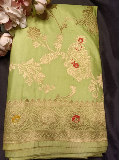 LIGHT GREEN MANGO MEENA BANARASI VISCOSE SAREE
