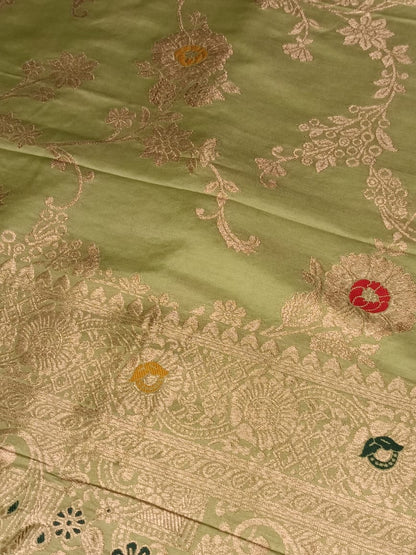 LIGHT GREEN MANGO MEENA BANARASI VISCOSE SAREE