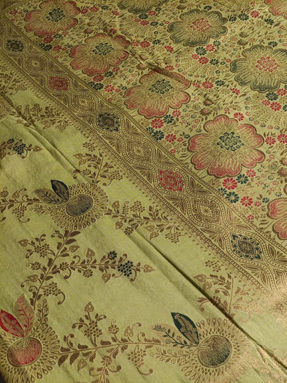 LIGHT GREEN FLORAL JAAL BANARASI VISCOSE SAREE