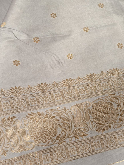 GREY FLORAL JAAL MEENA BANARASI VISCOSE SAREE