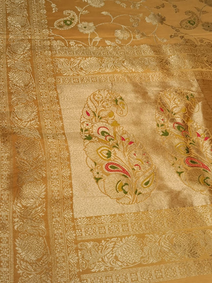 CARROT ORANGE FLORAL JAAL MEENA BANARASI VISCOSE SAREE