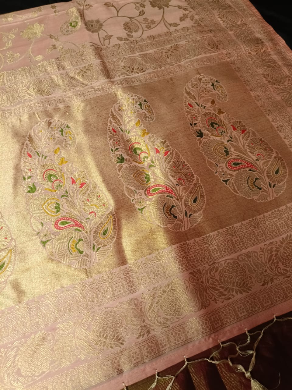 BABY PINK FLORAL JAAL MEENA BANARASI VISCOSE SAREE