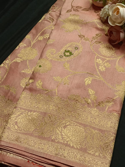 BABY PINK FLORAL JAAL MEENA BANARASI VISCOSE SAREE
