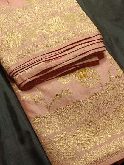 BABY PINK FLORAL JAAL MEENA BANARASI VISCOSE SAREE