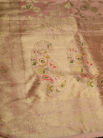BABY PINK FLORAL JAAL MEENA BANARASI VISCOSE SAREE