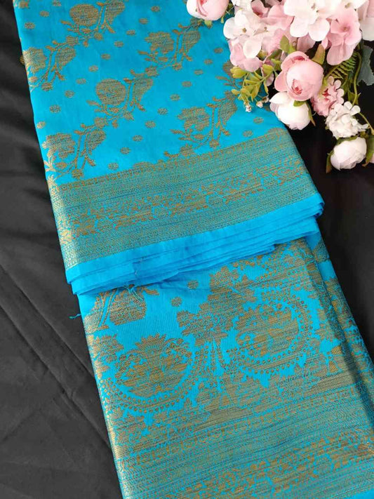 BLUE ANTIQUE FLORAL LEHARIYA SEMI SILK