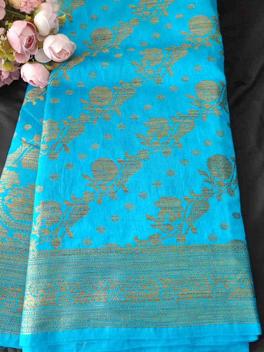 BLUE ANTIQUE FLORAL LEHARIYA SEMI SILK