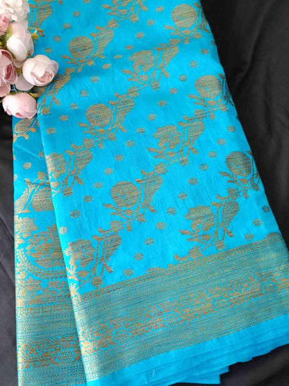 BLUE ANTIQUE FLORAL LEHARIYA SEMI SILK