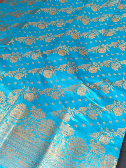 BLUE ANTIQUE FLORAL LEHARIYA SEMI SILK