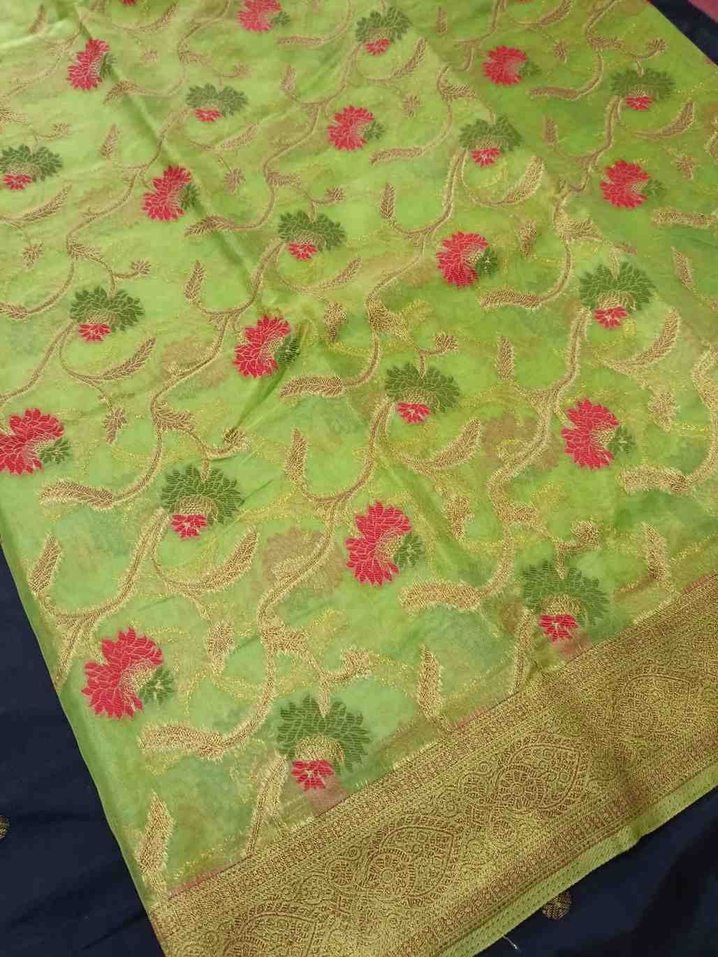 GREEN ANTIQUE MEENA JAAL PARTY ORGANZA