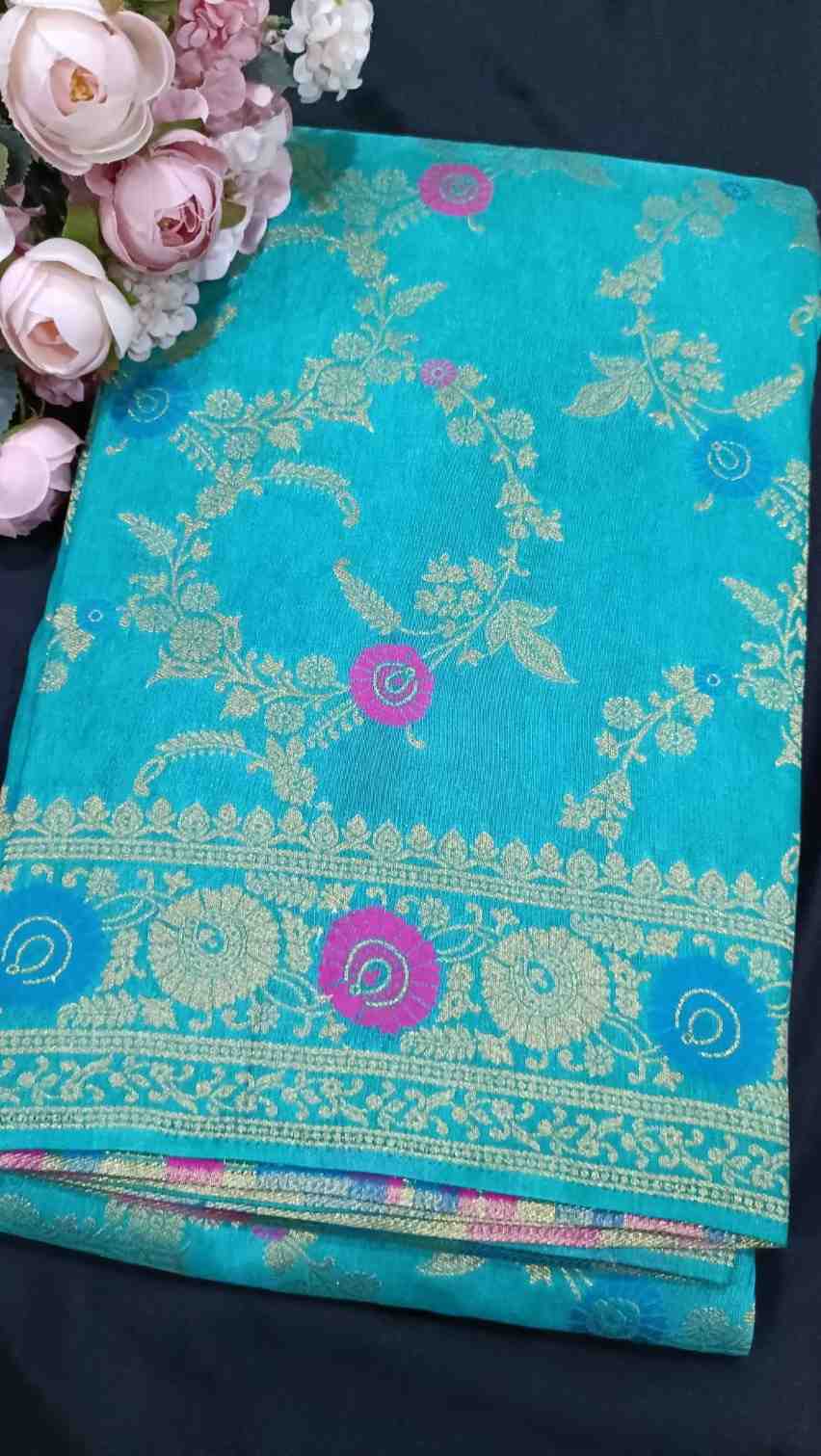 GREEN PANCH MEENA BANARASI SEMI SILK SAREE