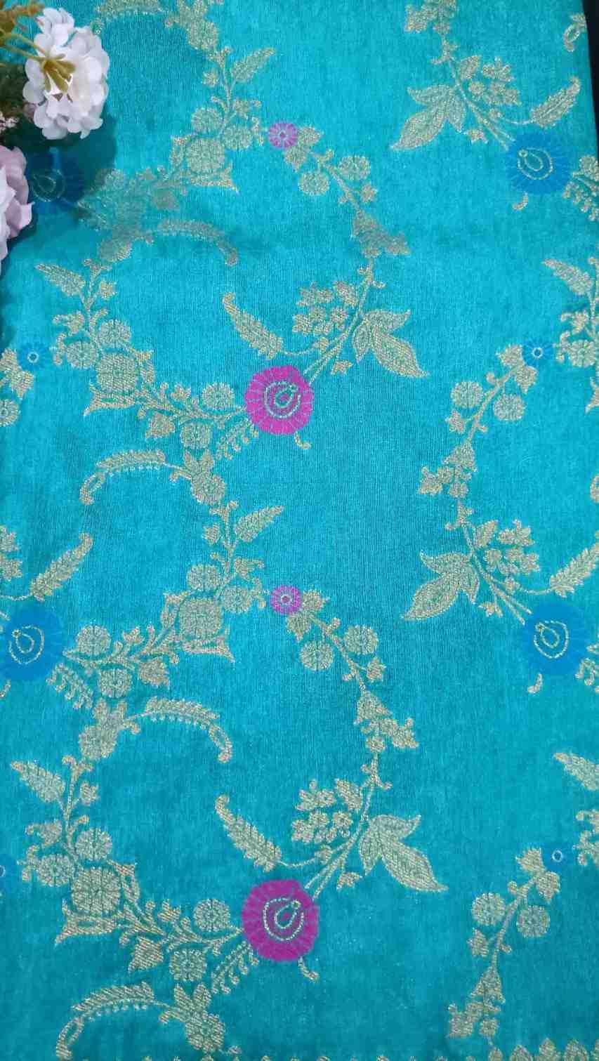 GREEN PANCH MEENA BANARASI SEMI SILK SAREE
