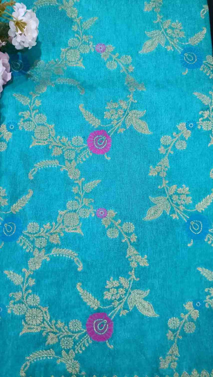 GREEN PANCH MEENA BANARASI SEMI SILK SAREE