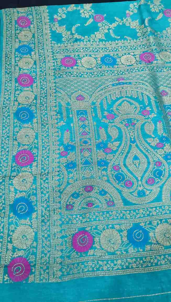 GREEN PANCH MEENA BANARASI SEMI SILK SAREE