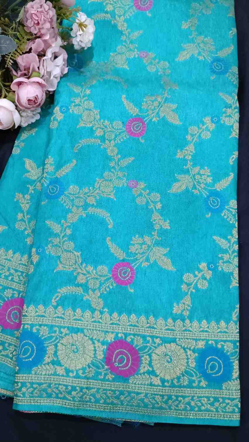 GREEN PANCH MEENA BANARASI SEMI SILK SAREE