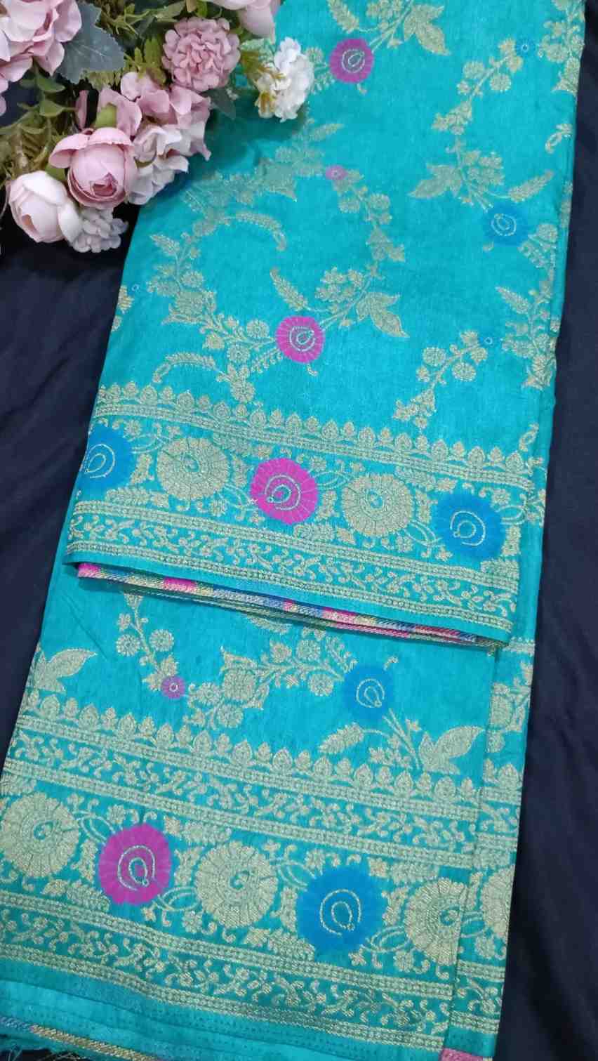 GREEN PANCH MEENA BANARASI SEMI SILK SAREE