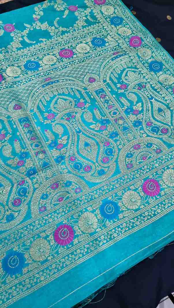 GREEN PANCH MEENA BANARASI SEMI SILK SAREE