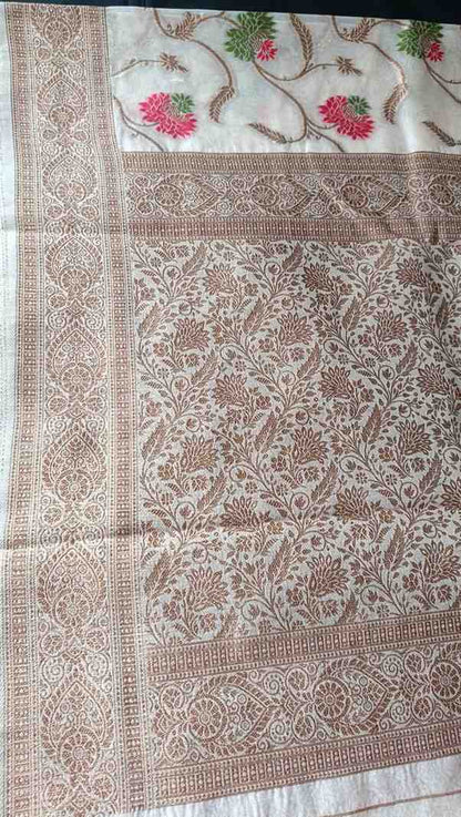 WHITE ANTIQUE MEENA JAAL PARTY ORGANZA