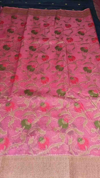 ONION PINK ANTIQUE MEENA JAAL PARTY ORGANZA