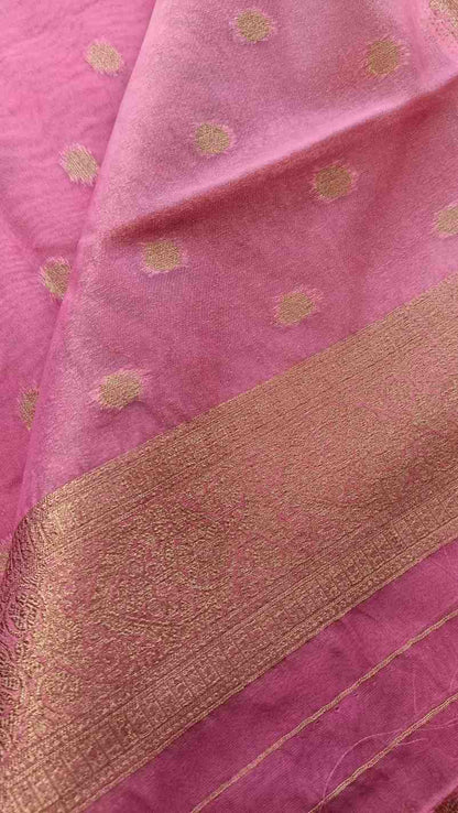 ONION PINK ANTIQUE MEENA JAAL PARTY ORGANZA