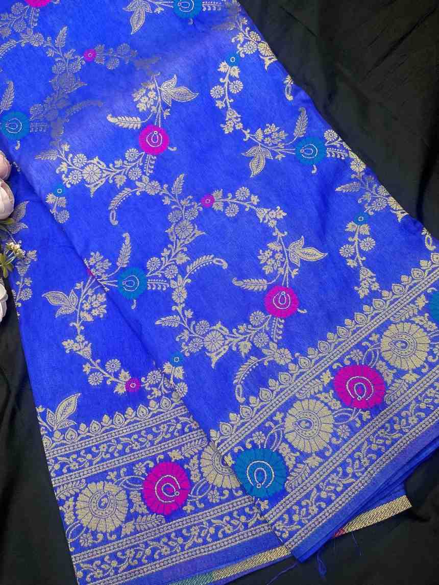 ROYAL BLUE PANCH MEENA BANARASI SEMI SILK SAREE