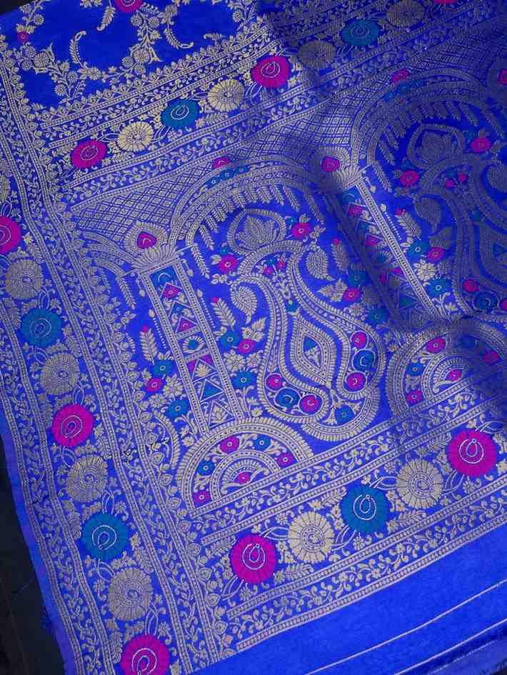 ROYAL BLUE PANCH MEENA BANARASI SEMI SILK SAREE