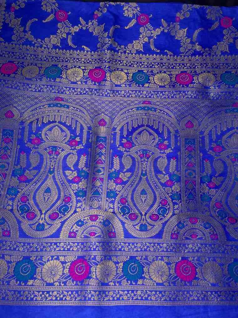 ROYAL BLUE PANCH MEENA BANARASI SEMI SILK SAREE