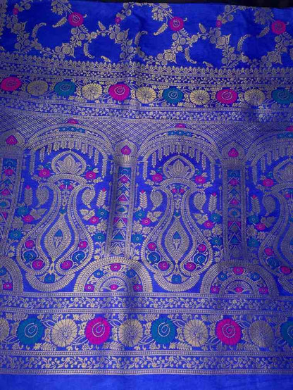 ROYAL BLUE PANCH MEENA BANARASI SEMI SILK SAREE
