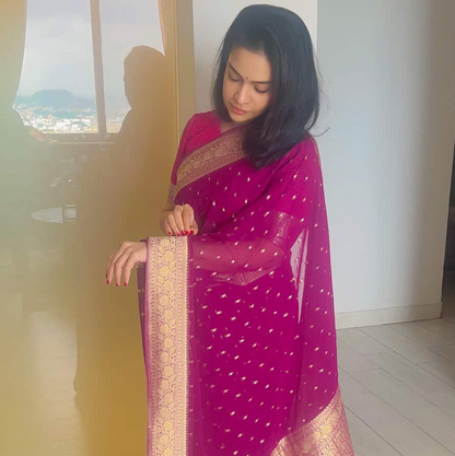 WINE BUTI PURE BANARASI KHADDI GEORGETTE SAREE