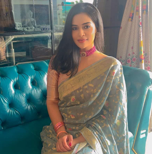 GREY MEENAKARI FLORAL JAAL PURE BANARASI KHADDI GEORGETTE SAREE