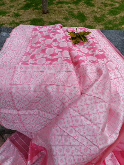 PINK FLORAL BANARASI COTTON WEAVE SAREE