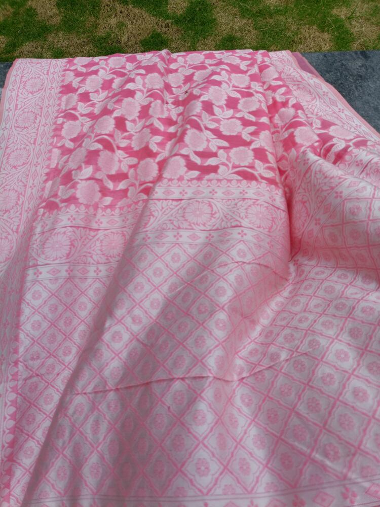 PINK FLORAL BANARASI COTTON WEAVE SAREE