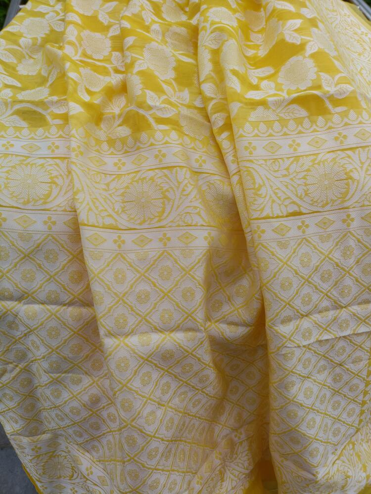 YELLOW FLORAL BANARASI COTTON WEAVE SAREE