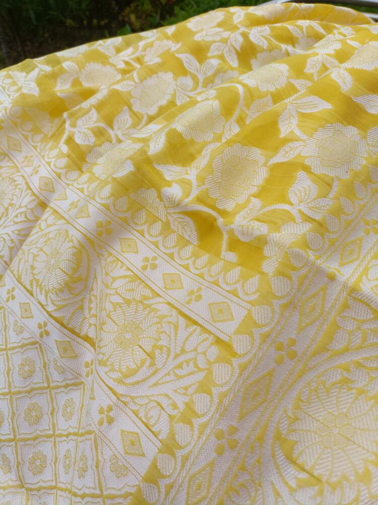 YELLOW FLORAL BANARASI COTTON WEAVE SAREE