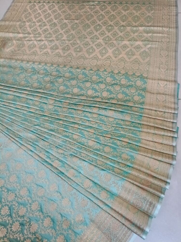 PISTA GREEN FLORAL JAAL BANARASI KATAN SILK SAREE