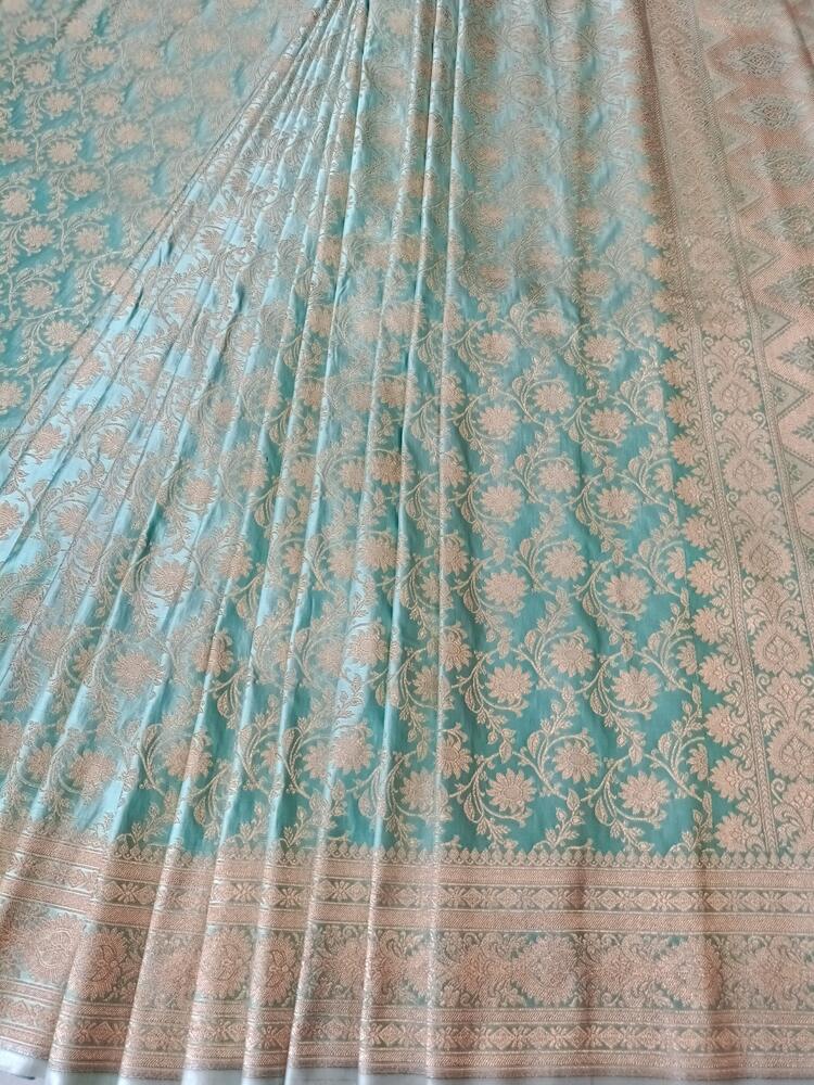 PISTA GREEN FLORAL JAAL BANARASI KATAN SILK SAREE