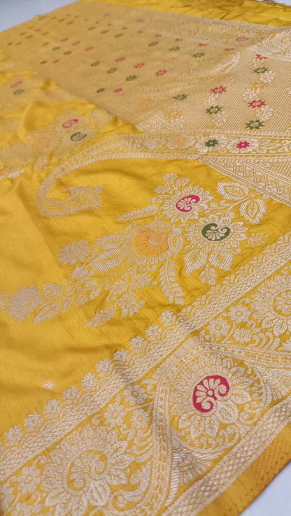 YELLOW MEENAKARI BANARASI DOLA SILK SAREE