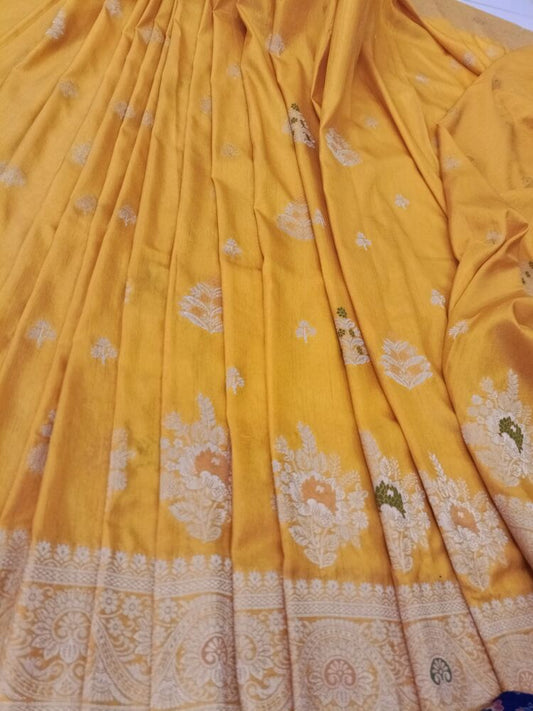 YELLOW MEENAKARI BANARASI DOLA SILK SAREE