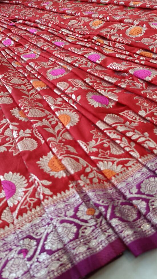 RED MEENAKARI FLORAL JAAL BANARASI SOFT SILK SAREE