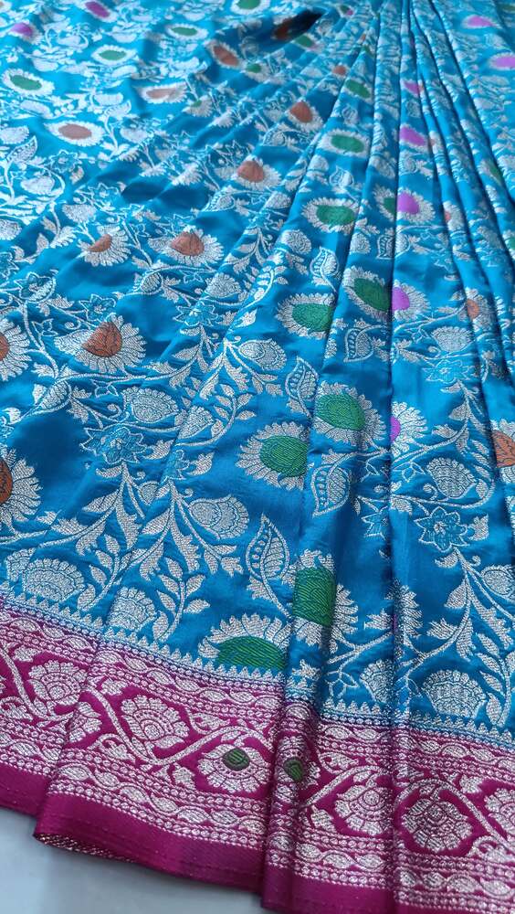 BLUE MEENAKARI FLORAL JAAL BANARASI SOFT SILK SAREE