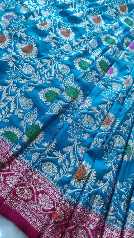 BLUE MEENAKARI FLORAL JAAL BANARASI SOFT SILK SAREE