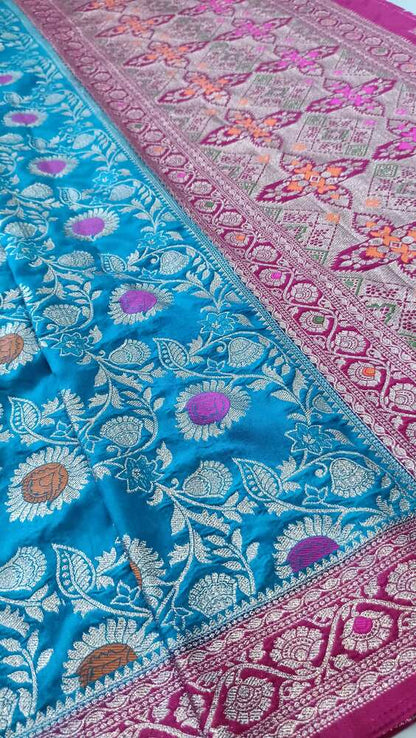 BLUE MEENAKARI FLORAL JAAL BANARASI SOFT SILK SAREE