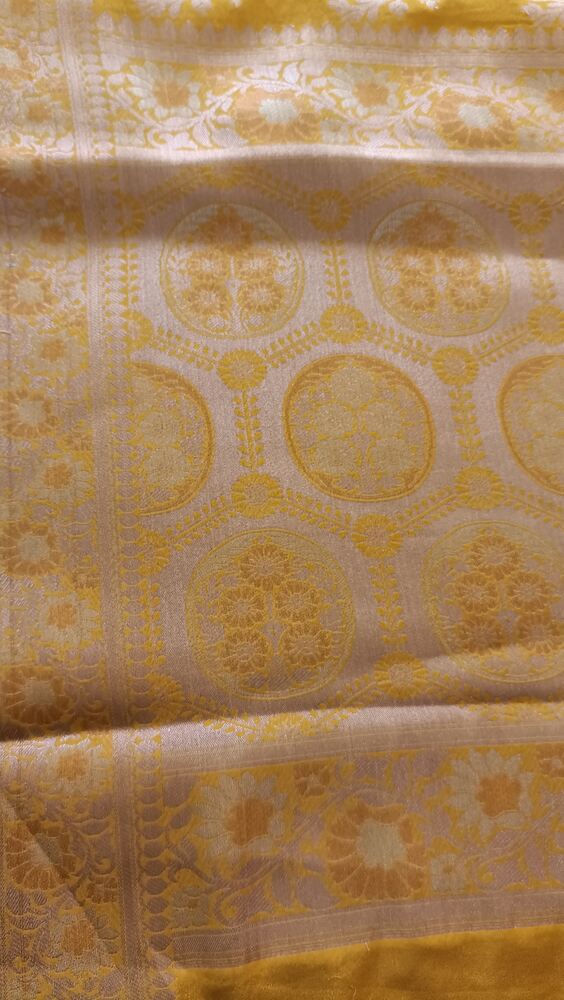 YELLOW FLORAL JAAL BANARASI CHINON SILK SAREE