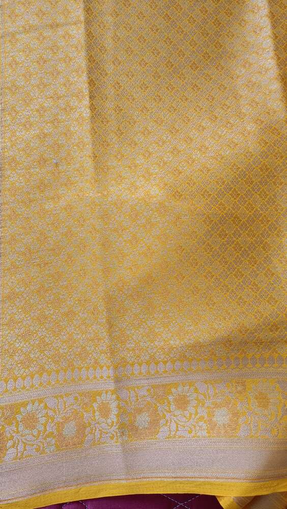 YELLOW FLORAL JAAL BANARASI CHINON SILK SAREE