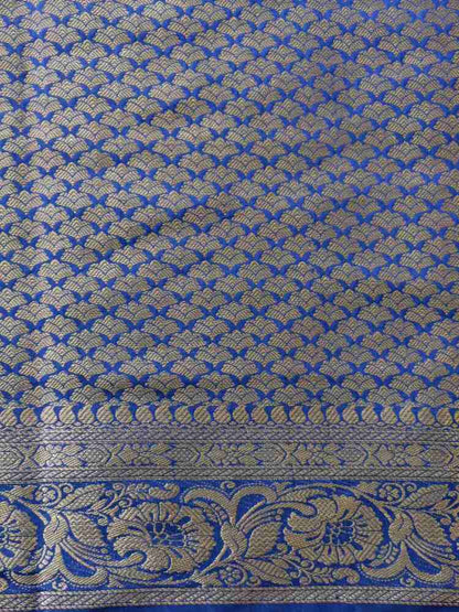 NAVY BLUE LEHARIYA BANARASI DUPION SILK COTTON SAREE